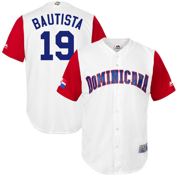 customized Men Dominican Republic Baseball #19 Jose Bautista Majestic White 2017 World Baseball Classic Replica Jersey->more jerseys->MLB Jersey